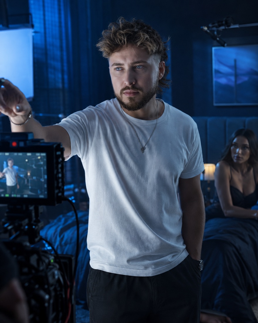 Maks Okoniewicz na planie zdjęciowym